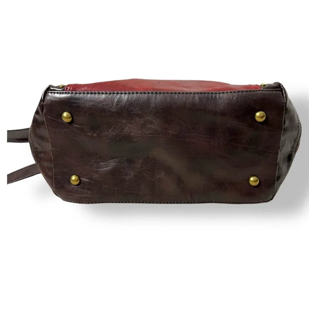Tignanello Burgundy Leather Satchel Brown Leather Handles Trim Shoulder Strap